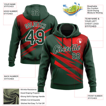 Custom Stitched Green Red-White 3D Pattern Design Line Sports Pullover Sweatshirt Hoodie