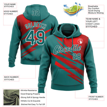 Custom Stitched Teal Red-White 3D Pattern Design Line Sports Pullover Sweatshirt Hoodie