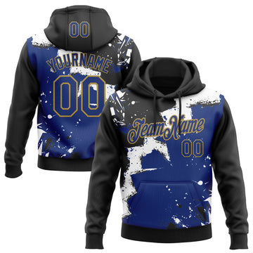 Custom Stitched Black Royal Old Gold-White 3D Pattern Design Splash Torn Paper Style Sports Pullover Sweatshirt Hoodie