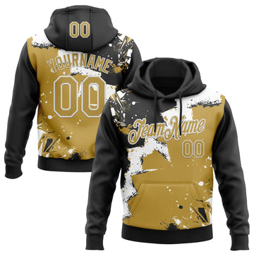 Custom Stitched Black Old Gold-White 3D Pattern Design Splash Torn Paper Style Sports Pullover Sweatshirt Hoodie
