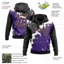 Загрузить изображение в средство просмотра галереи, Custom Stitched Black Purple Old Gold-White 3D Pattern Design Splash Torn Paper Style Sports Pullover Sweatshirt Hoodie
