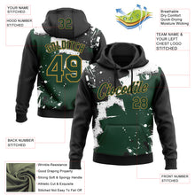 Загрузить изображение в средство просмотра галереи, Custom Stitched Black Green Old Gold-White 3D Pattern Design Splash Torn Paper Style Sports Pullover Sweatshirt Hoodie
