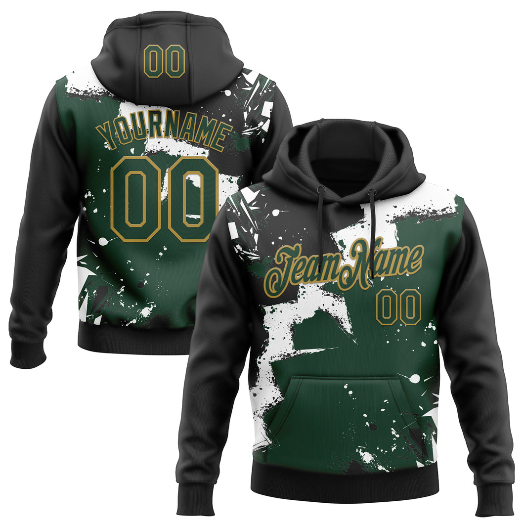 Custom Stitched Black Green Old Gold-White 3D Pattern Design Splash Torn Paper Style Sports Pullover Sweatshirt Hoodie
