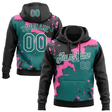 Custom Stitched Black Teal Pink-White 3D Pattern Design Splash Torn Paper Style Sports Pullover Sweatshirt Hoodie