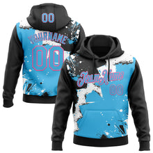 Загрузить изображение в средство просмотра галереи, Custom Stitched Black Sky Blue Pink-White 3D Pattern Design Splash Torn Paper Style Sports Pullover Sweatshirt Hoodie
