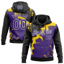 Загрузить изображение в средство просмотра галереи, Custom Stitched Black Purple Yellow-White 3D Pattern Design Splash Torn Paper Style Sports Pullover Sweatshirt Hoodie
