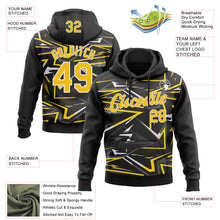 Load image into Gallery viewer, Custom Stitched Black Yellow-White 3D Pattern Design Line Sports Pullover Sweatshirt Hoodie
