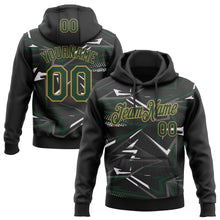 Load image into Gallery viewer, Custom Stitched Black Green Old Gold-White 3D Pattern Design Line Sports Pullover Sweatshirt Hoodie
