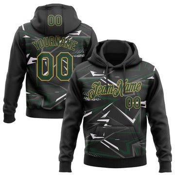 Custom Stitched Black Green Old Gold-White 3D Pattern Design Line Sports Pullover Sweatshirt Hoodie