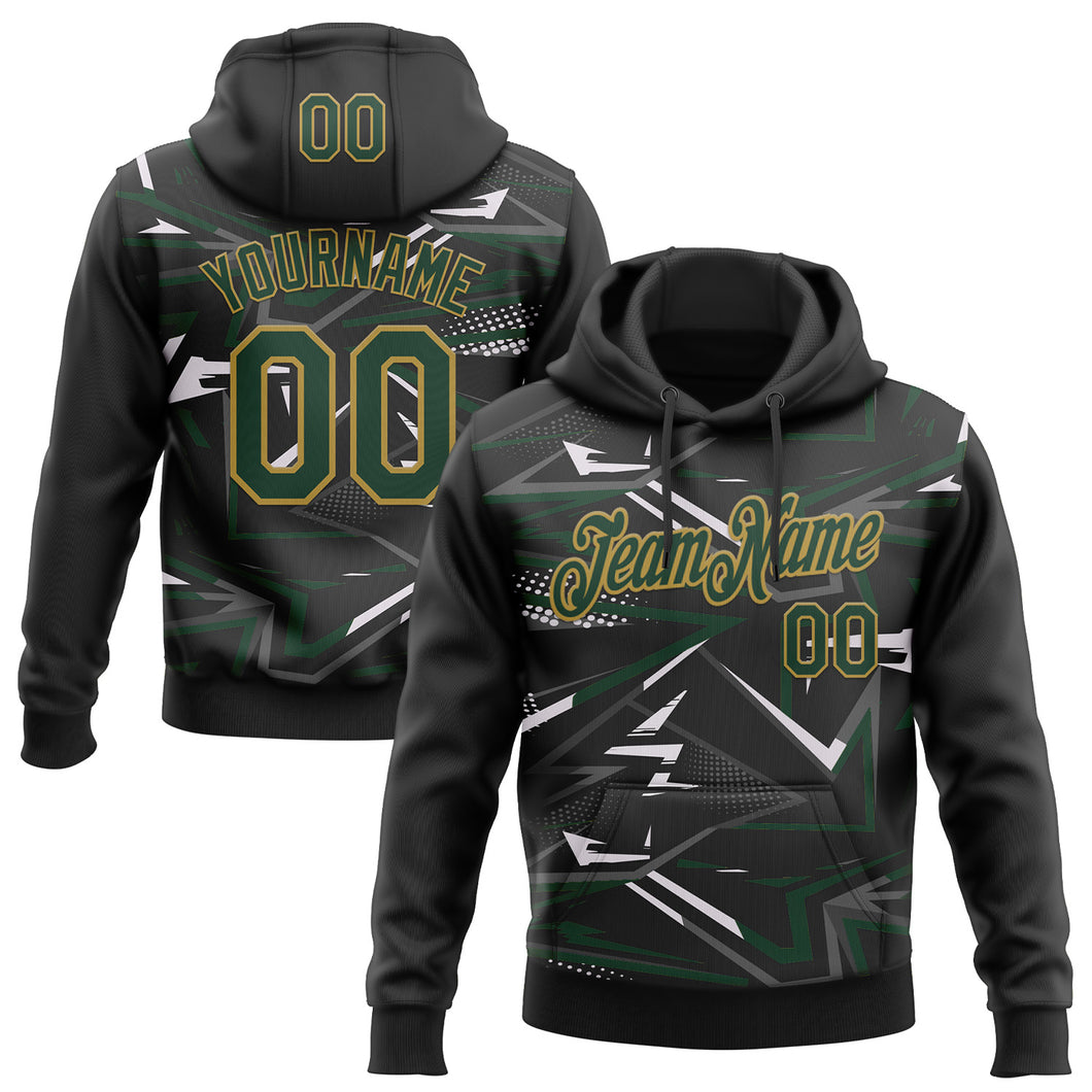 Custom Stitched Black Green Old Gold-White 3D Pattern Design Line Sports Pullover Sweatshirt Hoodie