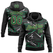 Load image into Gallery viewer, Custom Stitched Black Kelly Green Old Gold-White 3D Pattern Design Line Sports Pullover Sweatshirt Hoodie
