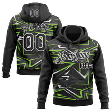 Load image into Gallery viewer, Custom Stitched Black Neon Green-White 3D Pattern Design Line Sports Pullover Sweatshirt Hoodie
