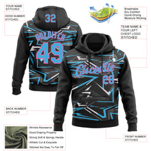 Load image into Gallery viewer, Custom Stitched Black Sky Blue Pink-White 3D Pattern Design Line Sports Pullover Sweatshirt Hoodie
