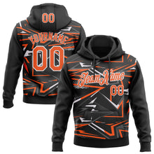 Load image into Gallery viewer, Custom Stitched Black Orange-White 3D Pattern Design Line Sports Pullover Sweatshirt Hoodie
