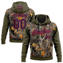 Load image into Gallery viewer, Custom Stitched Olive Navy-Fire Red 3D Pattern Design Tree Camo Hunting Sports Pullover Sweatshirt Salute To Service Hoodie
