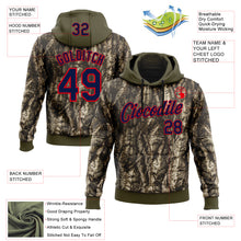 Load image into Gallery viewer, Custom Stitched Olive Navy-Fire Red 3D Pattern Design Tree Camo Hunting Sports Pullover Sweatshirt Salute To Service Hoodie
