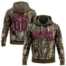 Load image into Gallery viewer, Custom Stitched Olive Navy-Fire Red 3D Pattern Design Tree Camo Hunting Sports Pullover Sweatshirt Salute To Service Hoodie
