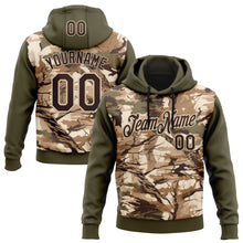 Load image into Gallery viewer, Custom Stitched Olive Brown-Cream 3D Pattern Design Tree Camo Hunting Sports Pullover Sweatshirt Salute To Service Hoodie
