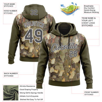 Custom Stitched Olive Steel Gray-White 3D Pattern Design Tree Camo Hunting Sports Pullover Sweatshirt Salute To Service Hoodie
