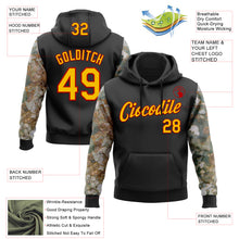 Load image into Gallery viewer, Custom Stitched Black Yellow-Red 3D Pattern Design Tree Camo Hunting Sports Pullover Sweatshirt Hoodie
