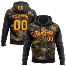 Load image into Gallery viewer, Custom Stitched Black Yellow-Red 3D Pattern Design Tree Camo Hunting Sports Pullover Sweatshirt Hoodie
