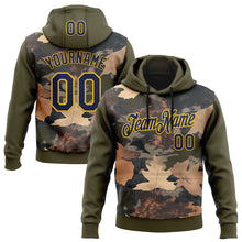 Load image into Gallery viewer, Custom Stitched Olive Navy-Yellow 3D Pattern Design Tree Camo Hunting Sports Pullover Sweatshirt Salute To Service Hoodie
