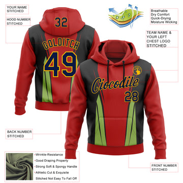 Custom Stitched Red Navy Black Green-Gold 3D Pattern Design Sportswear Pullover Sweatshirt Hoodie