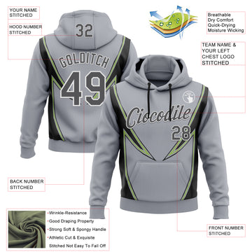 Custom Stitched Gray Steel Gray Black Green-White 3D Pattern Design Sportswear Pullover Sweatshirt Hoodie
