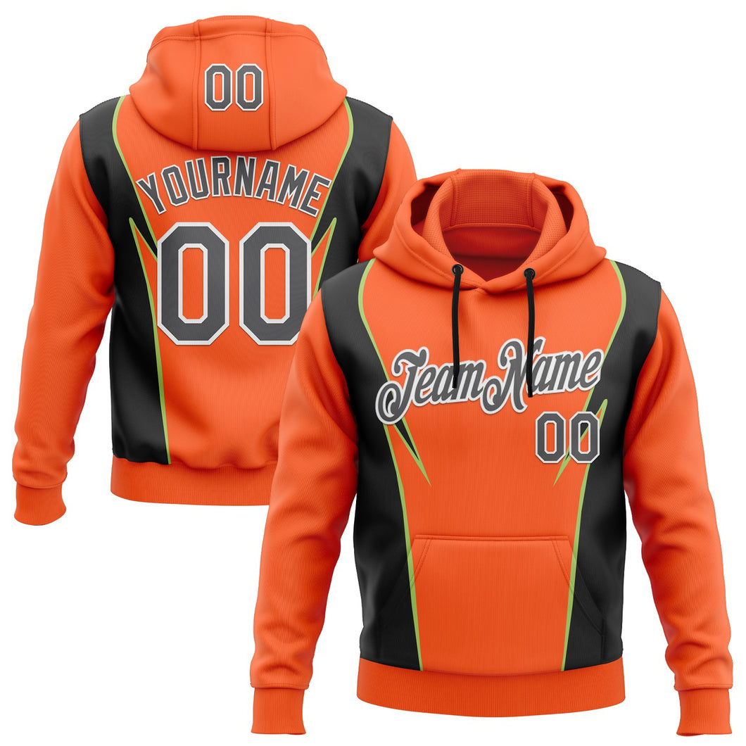 Custom Stitched Orange Steel Gray Black Green-White 3D Pattern Design Sportswear Pullover Sweatshirt Hoodie