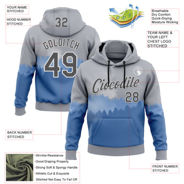 Custom Stitched Gray Steel Gray Blue-White 3D Pattern Design Natural Scenery Sportswear Pullover Sweatshirt Hoodie