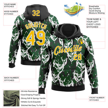 Custom Stitched Black Yellow Green-White 3D Pattern Design Sportswear Pullover Sweatshirt Hoodie