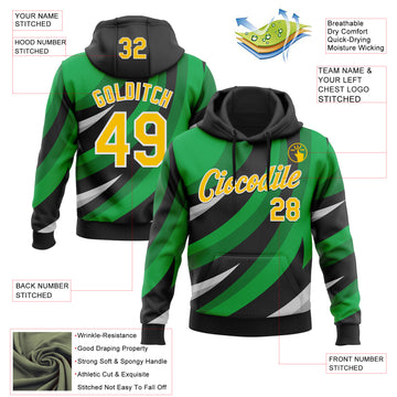 Custom Stitched Black Yellow Green-White 3D Pattern Design Sportswear Pullover Sweatshirt Hoodie