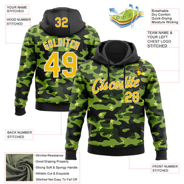 Custom Stitched Black Yellow-White 3D Pattern Design Camo Military Sportswear Pullover Sweatshirt Hoodie