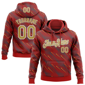 Custom Stitched Red Old Gold-White 3D Pattern Design Slant Lines Sports Pullover Sweatshirt Hoodie