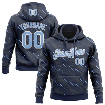 Custom Stitched Navy Light Blue-White 3D Pattern Design Slant Lines Sports Pullover Sweatshirt Hoodie