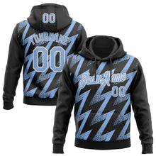Load image into Gallery viewer, Custom Stitched Black Light Blue-White 3D Pattern Design Zigzag Shape Sports Pullover Sweatshirt Hoodie
