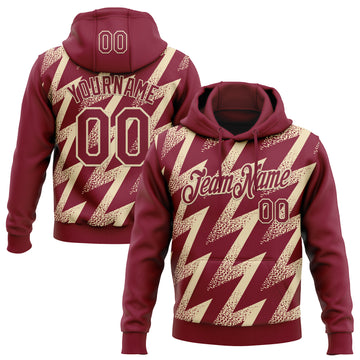Custom Stitched Crimson Cream 3D Pattern Design Zigzag Shape Sports Pullover Sweatshirt Hoodie