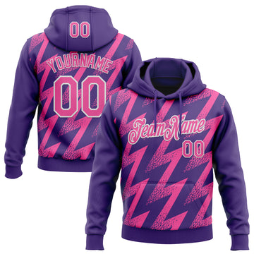 Custom Stitched Purple Pink-White 3D Pattern Design Zigzag Shape Sports Pullover Sweatshirt Hoodie