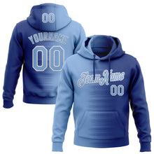 Load image into Gallery viewer, Custom Stitched Royal Light Blue-White 3D Pattern Design Gradient Line Sports Pullover Sweatshirt Hoodie
