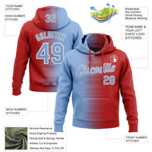 Load image into Gallery viewer, Custom Stitched Red Light Blue-White 3D Pattern Design Gradient Line Sports Pullover Sweatshirt Hoodie
