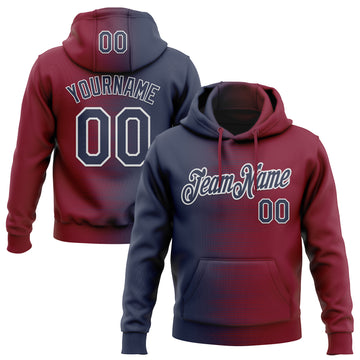 Custom Stitched Crimson Navy-White 3D Pattern Design Gradient Line Sports Pullover Sweatshirt Hoodie