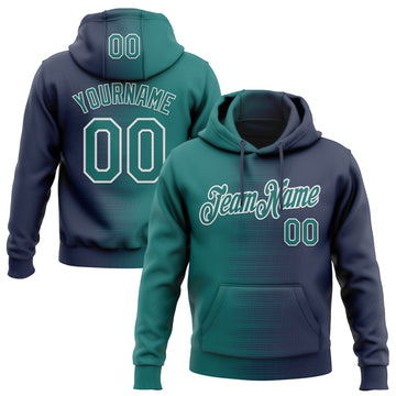 Custom Stitched Navy Teal-White 3D Pattern Design Gradient Line Sports Pullover Sweatshirt Hoodie