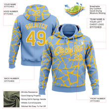 Load image into Gallery viewer, Custom Stitched Light Blue Yellow-White 3D Pattern Design Abstract Network Sports Pullover Sweatshirt Hoodie
