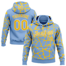 Load image into Gallery viewer, Custom Stitched Light Blue Yellow-White 3D Pattern Design Abstract Network Sports Pullover Sweatshirt Hoodie
