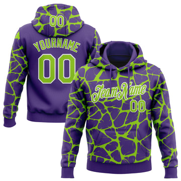Custom Stitched Purple Neon Green-White 3D Pattern Design Abstract Network Sports Pullover Sweatshirt Hoodie