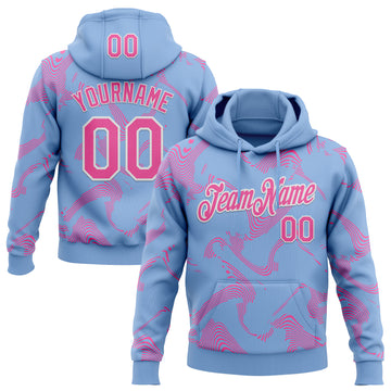 Custom Stitched Light Blue Pink-White 3D Pattern Design Curve Lines Sports Pullover Sweatshirt Hoodie