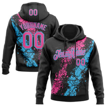 Load image into Gallery viewer, Custom Stitched Black Pink-Sky Blue 3D Pattern Design Splash Sports Pullover Sweatshirt Hoodie

