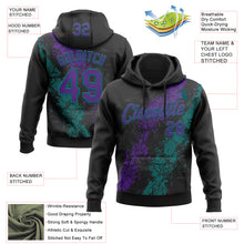Load image into Gallery viewer, Custom Stitched Black Purple-Teal 3D Pattern Design Splash Sports Pullover Sweatshirt Hoodie
