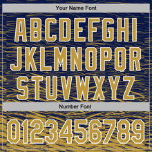 Laden Sie das Bild in den Galerie-Viewer, Custom Stitched Navy Old Gold-White 3D Pattern Design Line Sports Pullover Sweatshirt Hoodie
