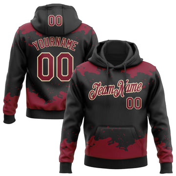 Custom Stitched Black Crimson-Cream 3D Pattern Design Fragment Sports Pullover Sweatshirt Hoodie